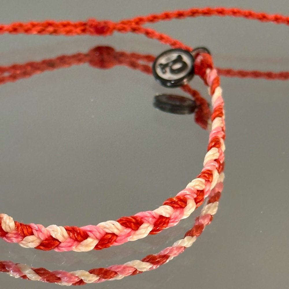 Pura Vida Red Pink Cream Braided String Bracelet with Metal Charm